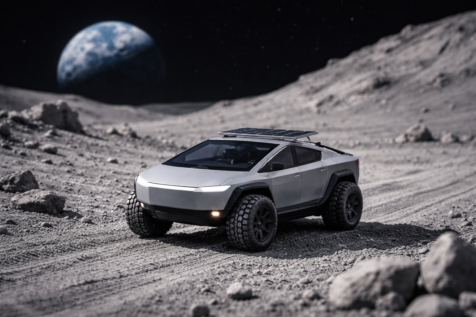 A lunar rover or moon truck concept on a dusty surface